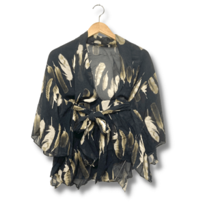 alt="Blusa Animale Cinza e Bege Estampa Penas Referência 0026 Tamanho"