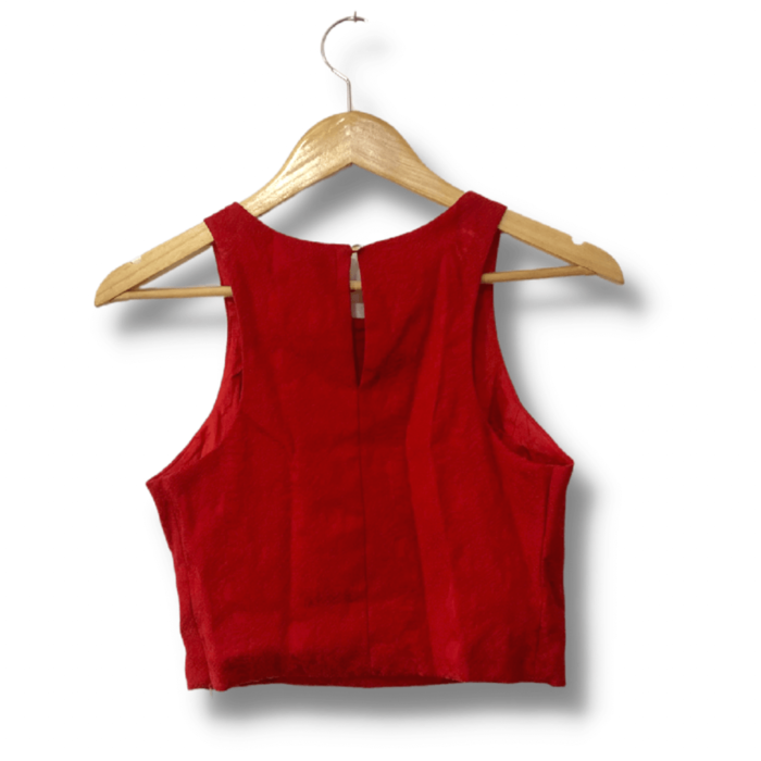 Blusa Cropped Blessed Vermelha Lisa com Brocado Tamanho Veste P - Imagem 3