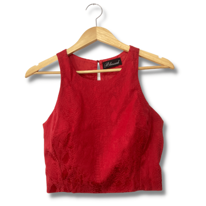 alt="Blusa Cropped Blessed Vermelha Lisa com Brocado Referência 0024 Tamanho"