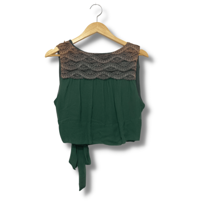 Blusa Cropped Espaço Fashion Verde Lisa com Renda Tamanho M - Imagem 4