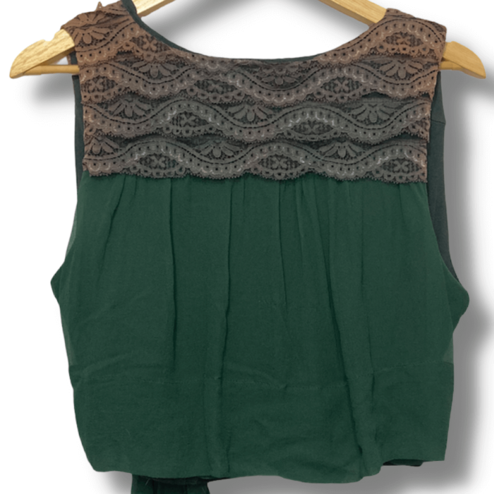 Blusa Cropped Espaço Fashion Verde Lisa com Renda Tamanho M - Imagem 5