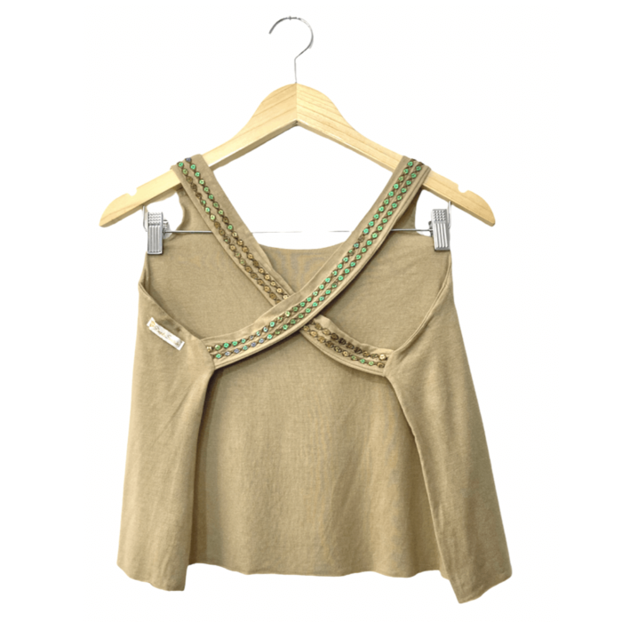 Blusa Duplo Sentido Bege Lisa com Paetês e Costas Nuas P - Imagem 3