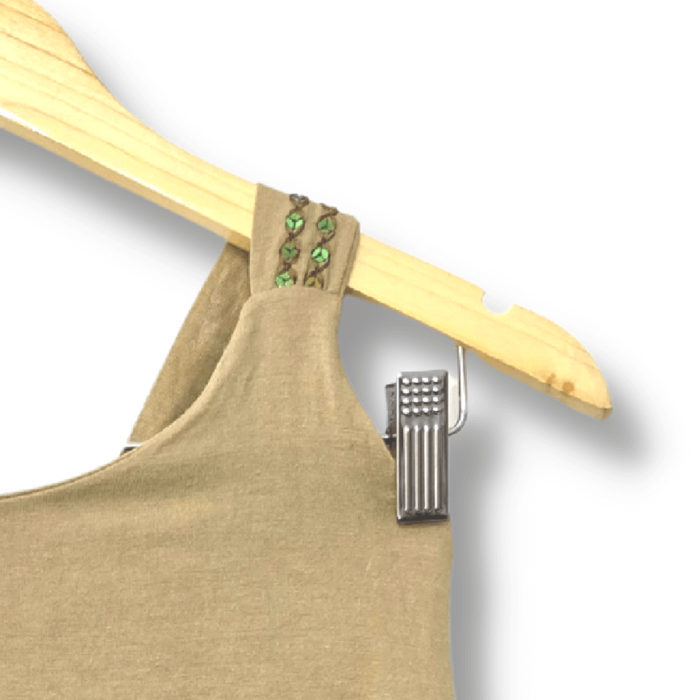 Blusa Duplo Sentido Bege Lisa com Paetês e Costas Nuas P - Imagem 2