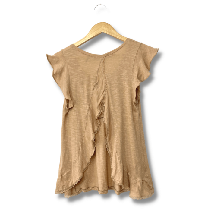 Blusa Espaço Fashion Bege Caramelo Lisa com Renda Tamanho M - Imagem 5