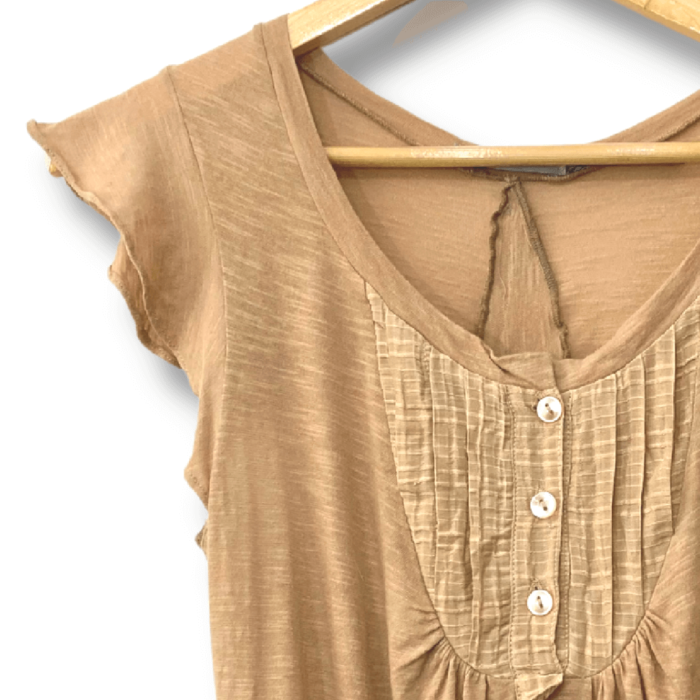 Blusa Espaço Fashion Bege Caramelo Lisa com Renda Tamanho M - Imagem 3