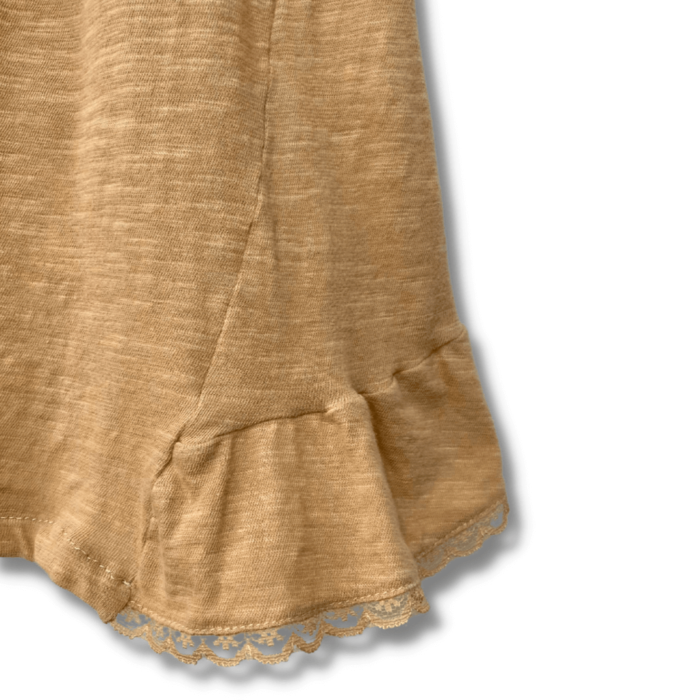 Blusa Espaço Fashion Bege Caramelo Lisa com Renda Tamanho M - Imagem 4