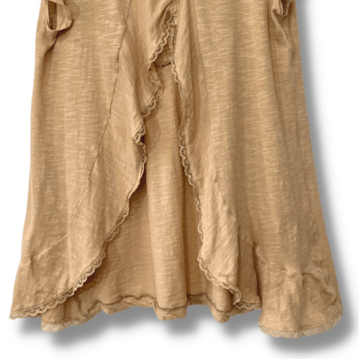 Blusa Espaço Fashion Bege Caramelo Lisa com Renda Tamanho M - Imagem 7