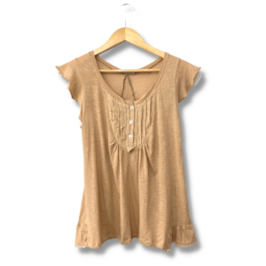 alt="Blusa Espaço Fashion Bege Caramelo Lisa com Renda Referência 0018 Tamanho"