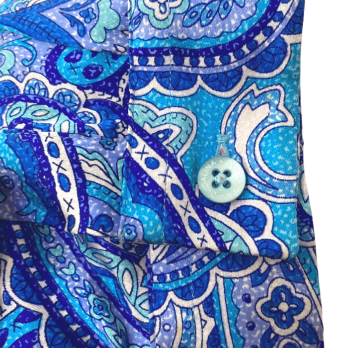 Camisa Dudalina Azul Cetim Estampa Paisley 44 - Imagem 3