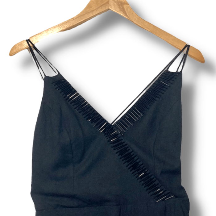 Vestido Botswana Preto Liso com Apliques Miçangas Tamanho M - Imagem 2