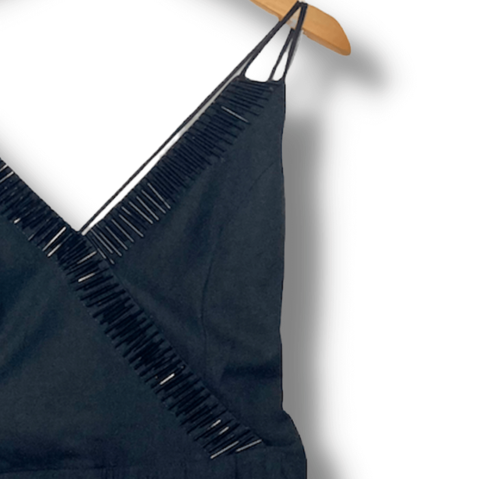 Vestido Botswana Preto Liso com Apliques Miçangas Tamanho M - Imagem 3