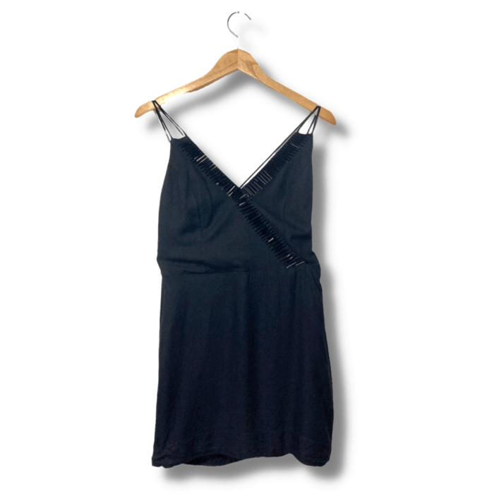 alt="Vestido Botswana Preto Liso com Apliques Miçangas Referência 0027 Tamanho M"