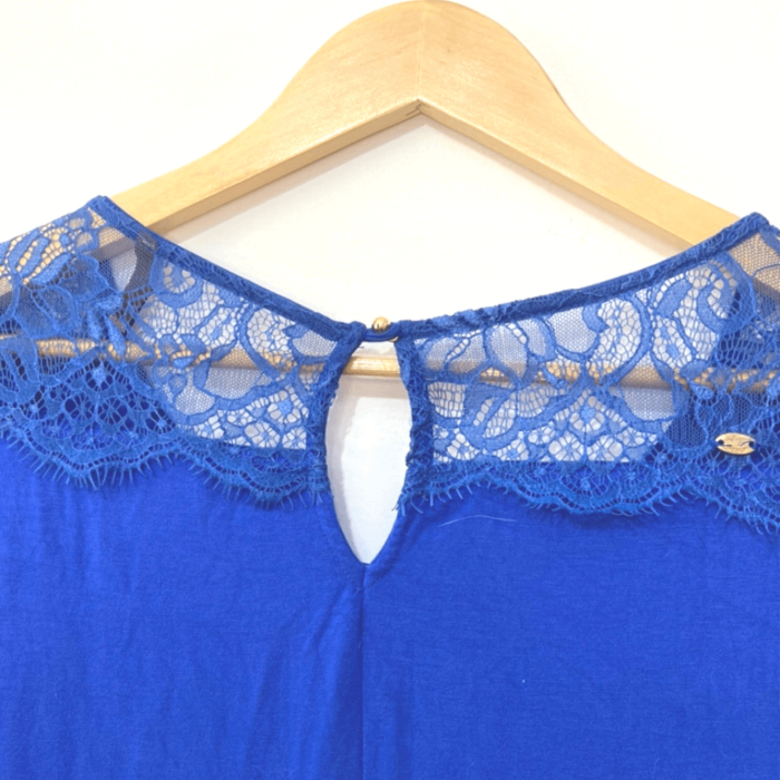 Vestido Naguchi Azul Liso com Renda M NOVO - Imagem 5