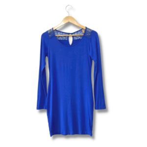 alt="Vestido Naguchi Azul Liso com Renda Referência 0012 Tamanho"