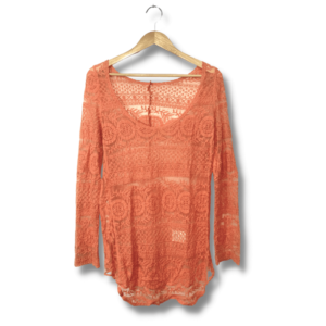 alt=”Blusa-Sem-marca-Laranja-Lisa-Renda-Manga-comprida-M-PRM0008f”