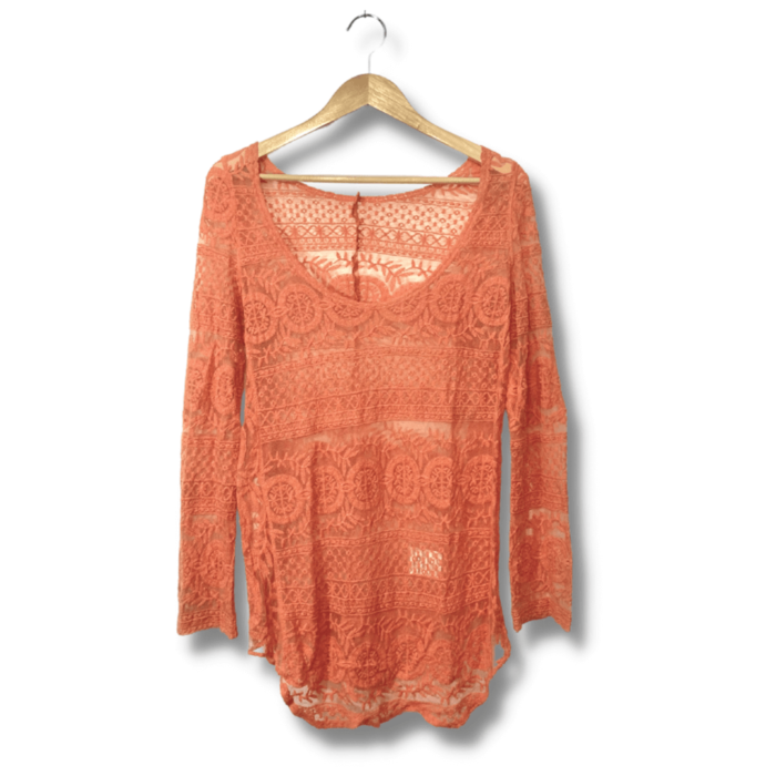 alt=”Blusa-Sem-marca-Laranja-Lisa-Renda-Manga-comprida-M-PRM0008f”