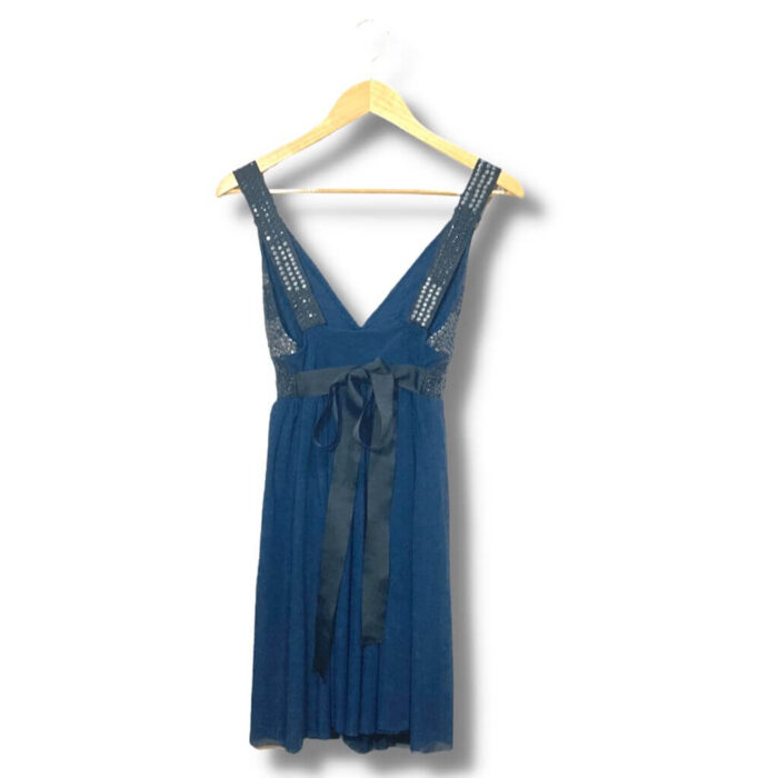 alt="Vestido-festa-Cavendish-Azul-Petroleo-Liso-Lantejoulas-M-PRM0014c"