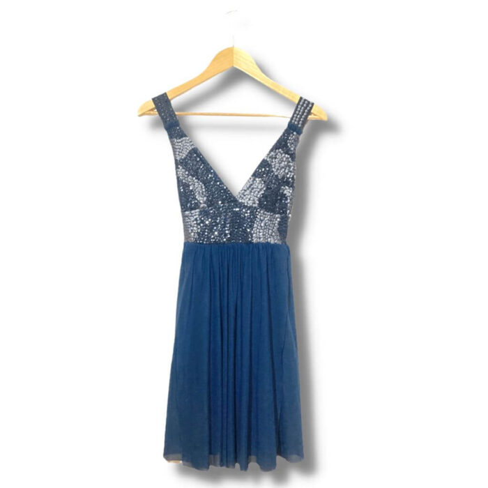 alt="Vestido-festa-Cavendish-Azul-Petroleo-Liso-Lantejoulas-M-PRM0014f"